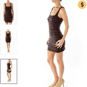 Free People Black and Brown Textured Striped Mini Bodycon Dress